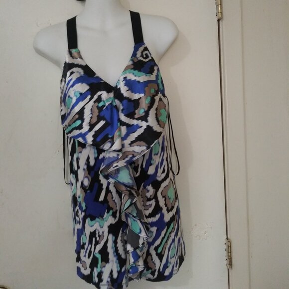 Alfani Women's Abstract Ruffle Front Halter Top – Size Small - Picture 1 of 8